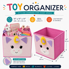 Load image into Gallery viewer, Cute Kids Toy Storage Bin Organizer, Collapsible, 11 in cube, Fits Most Cube Organizers