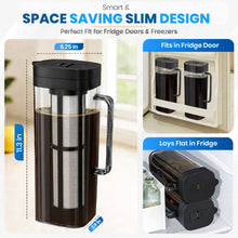 Load image into Gallery viewer, KitchenPrima SlimFit 64oz Cold Brew Coffee Maker, Leakproof and fits for fridge door, Ergonomic Handle - BPA-Free Plastic with filter, Large 2L capacity, Black (1), Iced Tea Pitcher, Fruit Infused Filter Pitcher

