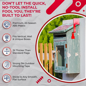 Folding Vertical Mailbox Flag, Wall Mounted Mailbox Flag, No Tools Needed, Sticks to Most Surfaces, 180 degree mailbox flag